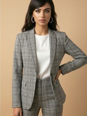 Zara Gray Plaid Tailored Blazer